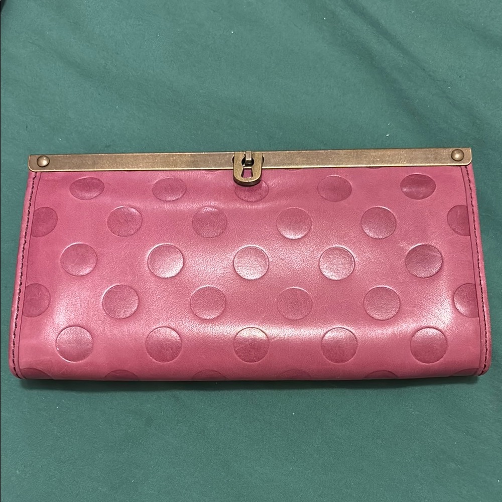 Fossil Pink Patent Leather Wallet with Polka Dot Texture